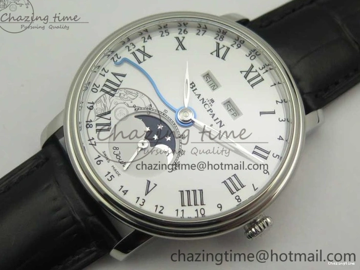 0512 FlexibleFit Villeret Quantième Complet 8 Jours SS Complicated Function OMF 1:1 Best Edition White Dial on Black Leather Strap A 7984